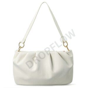 Ruched Shoulder Hobo Bag Vegan Leather Convertible Clutch Chic Elegant Minimal